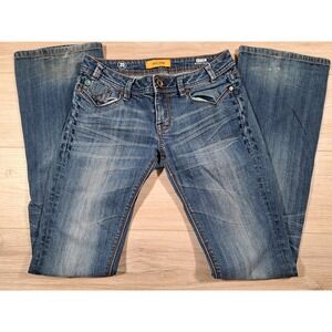 Mek Denim Ithica Bootcut Jeans Women 25 Medium Wash Embellished Studded Low Rise